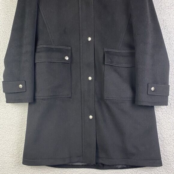 Michael Kors Black Hooded Wool Coat Women's Size 6 Mid Length Overcoat Lining * - Picture 3 of 16